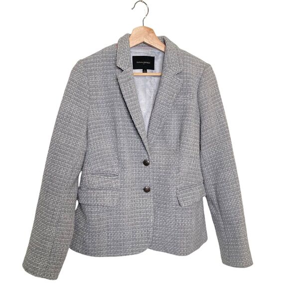 Banana Republic GEO Tweed Academy Blazer Gray White Lined Size 6 Wool Blend - Picture 3 of 15